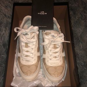 White and tan coach shoes size 5